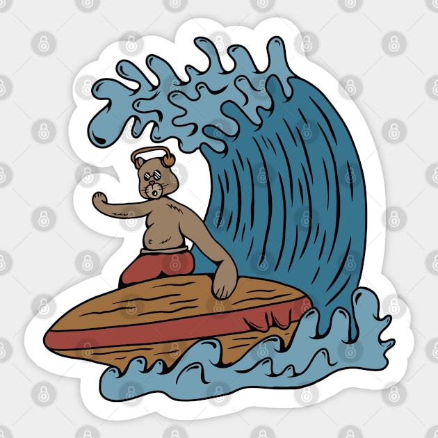 Surfing Cat Sticker by Applesix